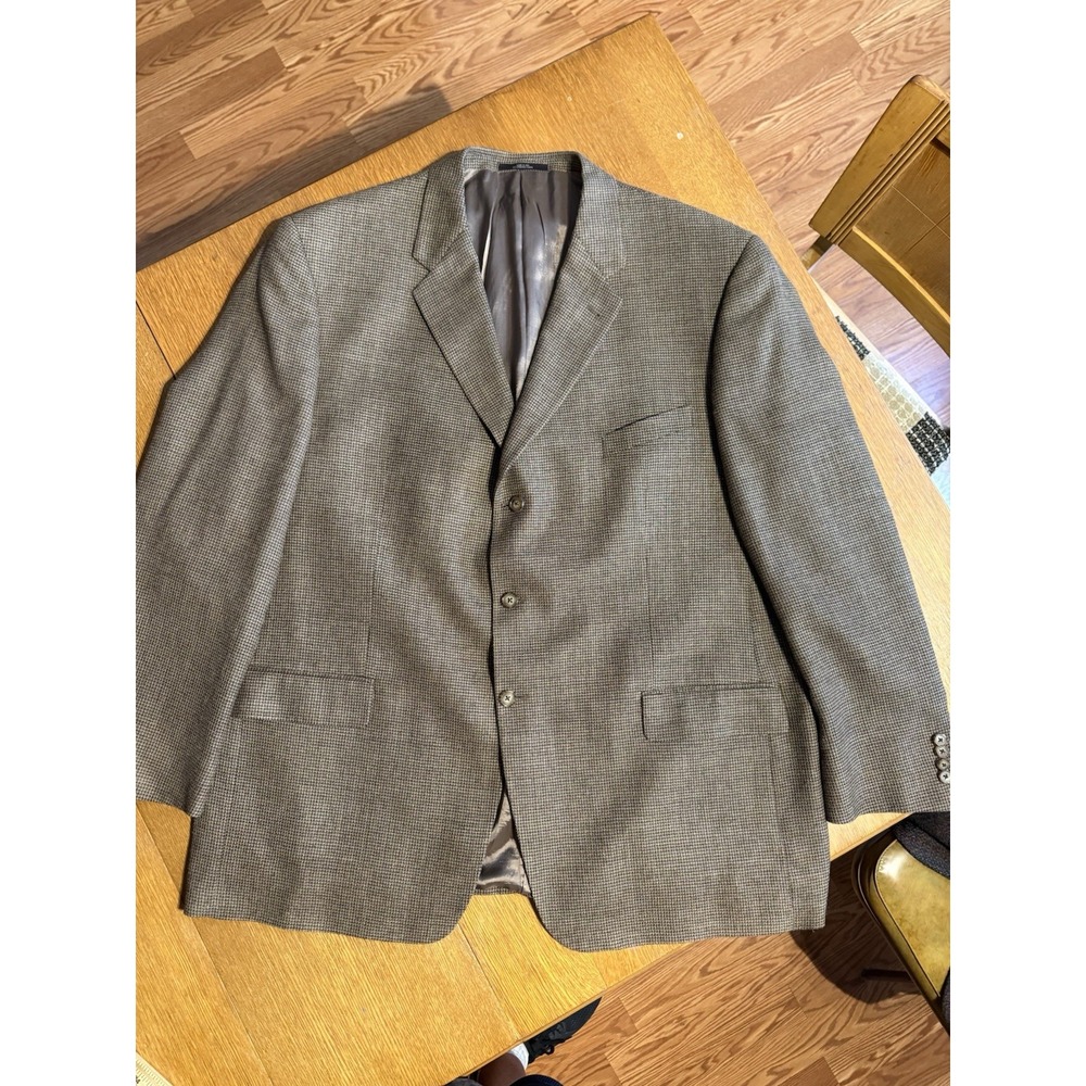 Joseph Abboud Nordstrom Blazer 50L Wool Silk Alpaca Brown Check USA Union